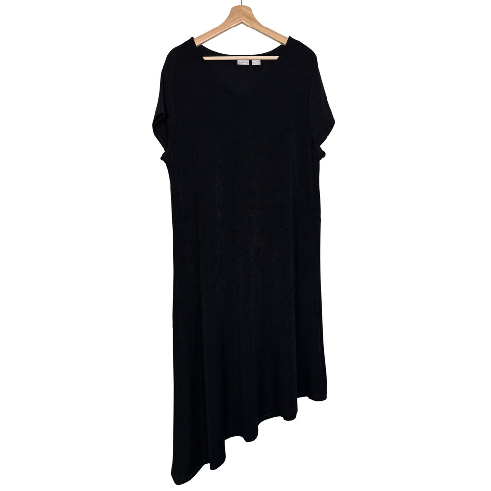 Chico's Travelers Asymmetrical Hem Midi Dress 3 Black Minimal Lagenlook Business